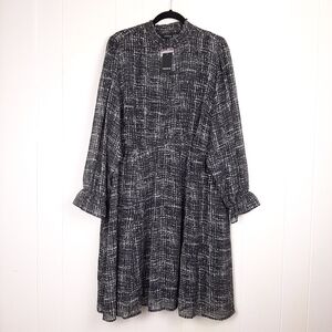 Torrid Mini Chiffon Mock Neck Dress Scratchy Plaid long sleeve semi sheer office
